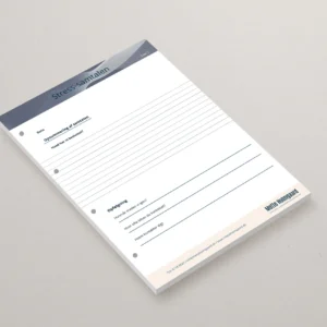 Blok til stress-samtalen med notatfelter for opsummering og opfølgning